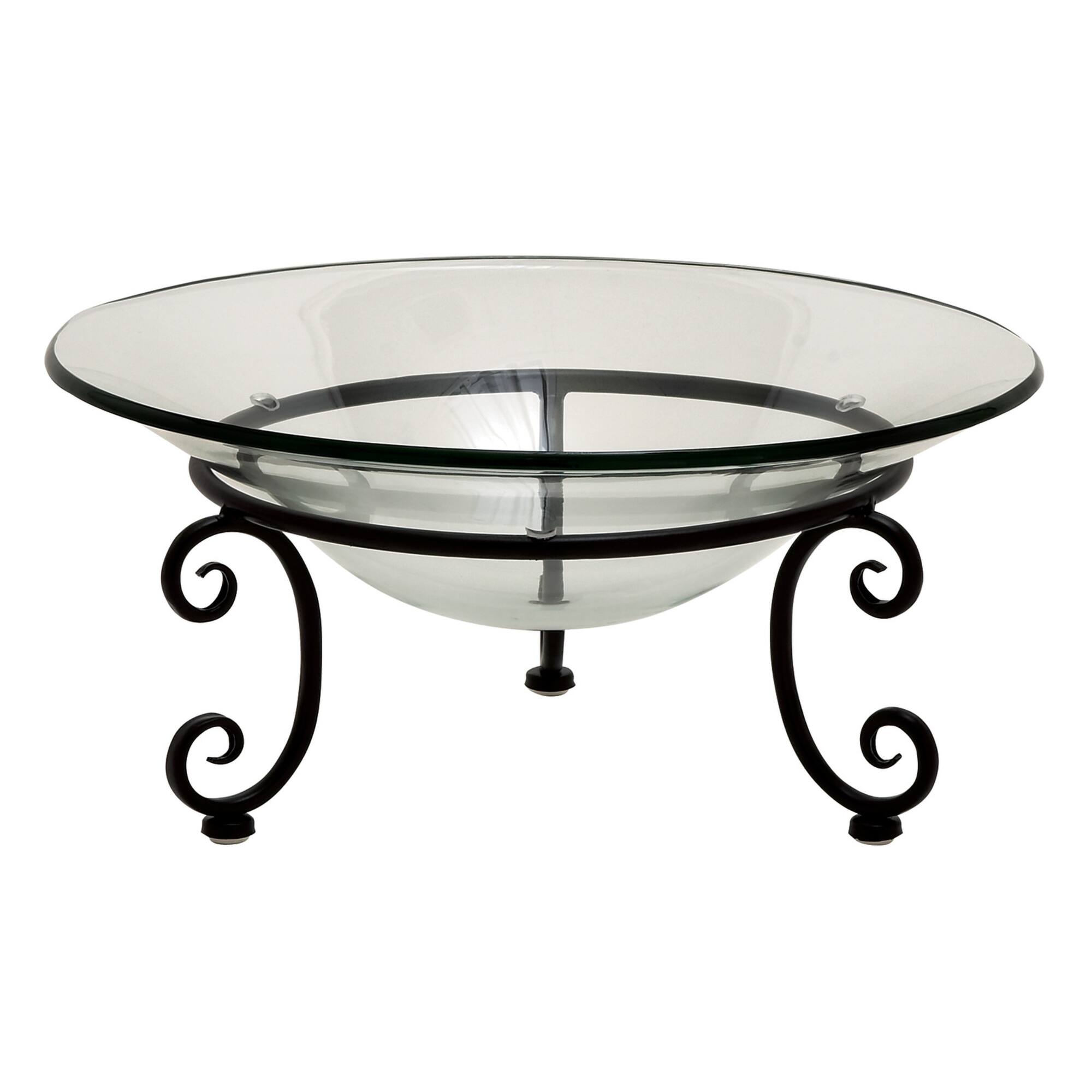 Clear Glass and Metal Traditional Serving Bowl, 8" x 17" x 17"